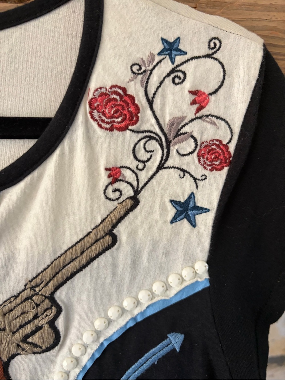 DDR Western Embroidered Black & Cream Short Sleeve Women's Top Saturday Night Sp - Picture 4 of 8